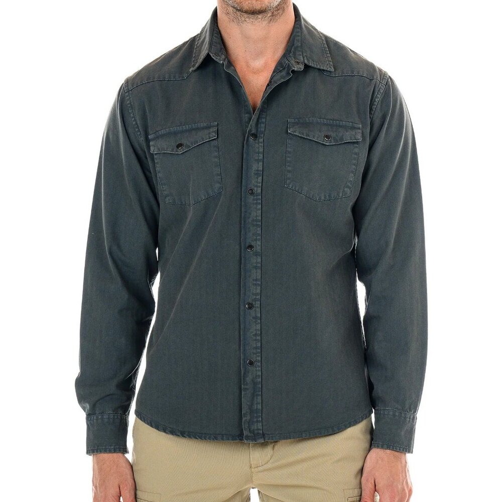 Original Paperbacks Denim Blue Herringbone Long Sleeve Shirt